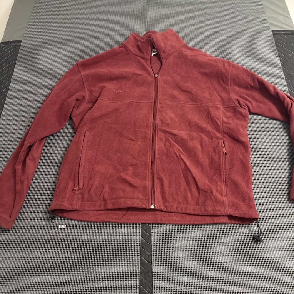 Columbia Mens XL Burgundy Red Full Zip Fleece Jacket Mock Neck Soft Warm